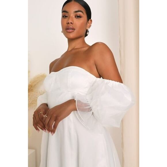 Lulus True Excellence White Bustier Sweetheart Off-The-Shoulder Gown Dress Large - Picture 4 of 10